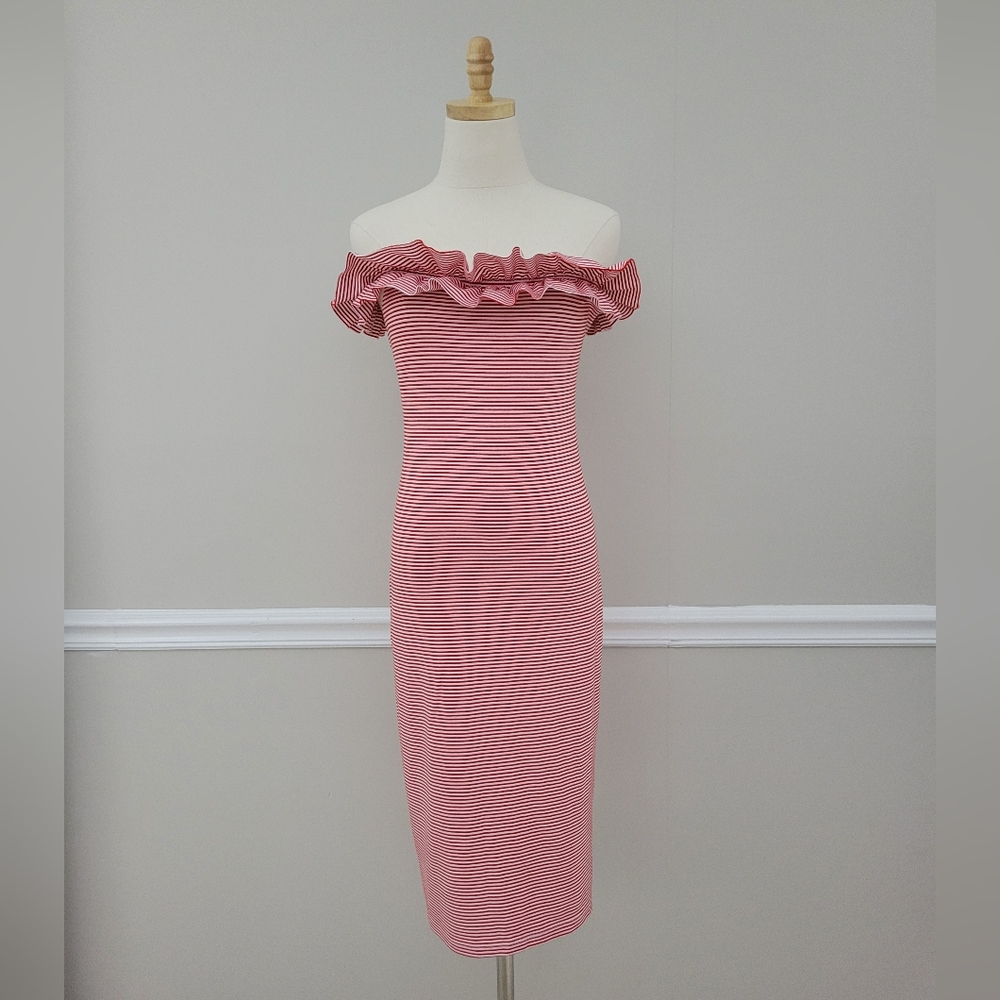 Zara Trafaluc Elegant Off-Shoulder Striped Dress Size L